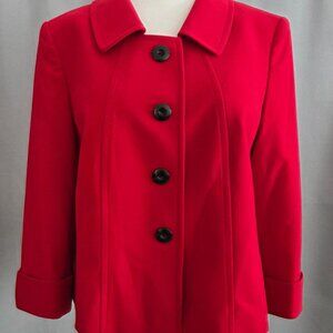 Tahari ASL Red Blazer 4-Button Closure 3/4 Sleeves Fully Lined Size 14